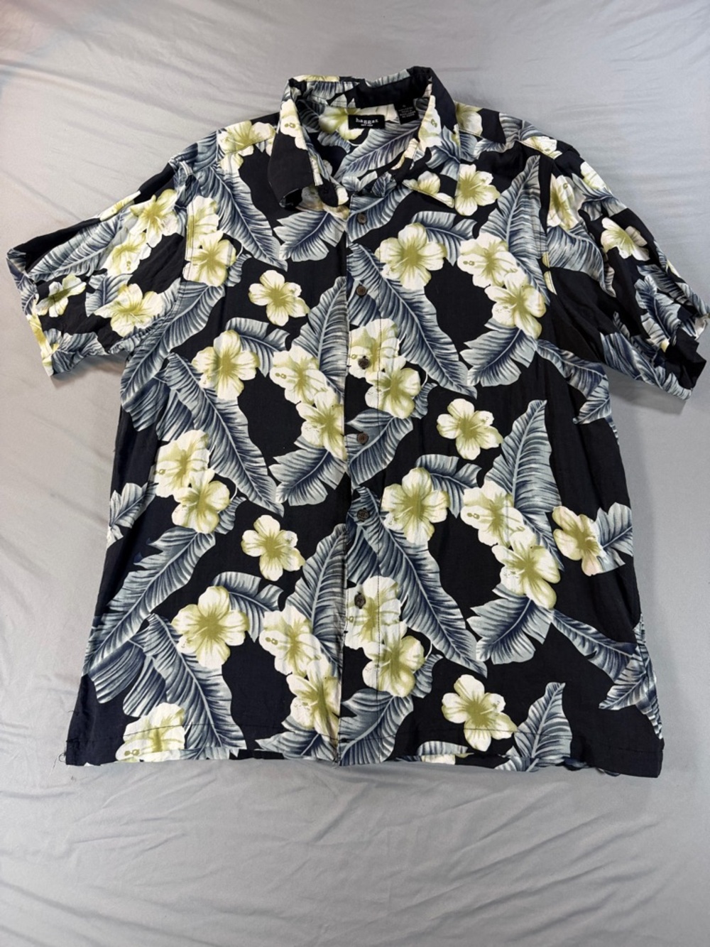 Haggar Men's Black Floral Hawaiian Button-Up Shirt Short Sleeve XL